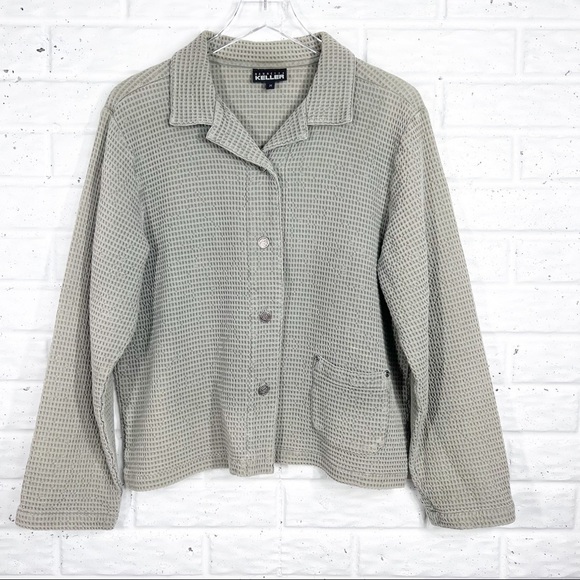 VTG NANETTE KELLER 100% Cotton Large Waffle Knit button down Long Sleeve Top - Picture 1 of 7